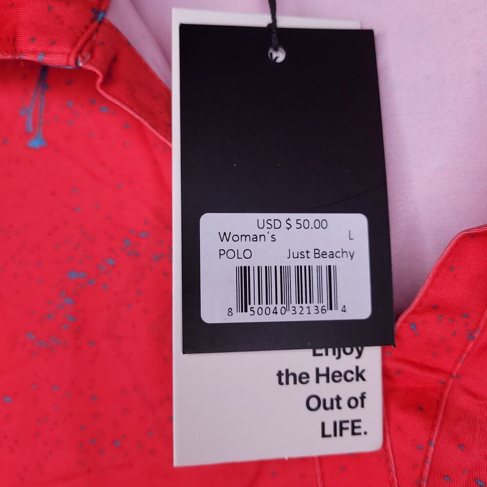 Yatta Golf Polo Shirt Womens Large Red Flamingo Print Just Beachy NWT - Picture 10 of 13